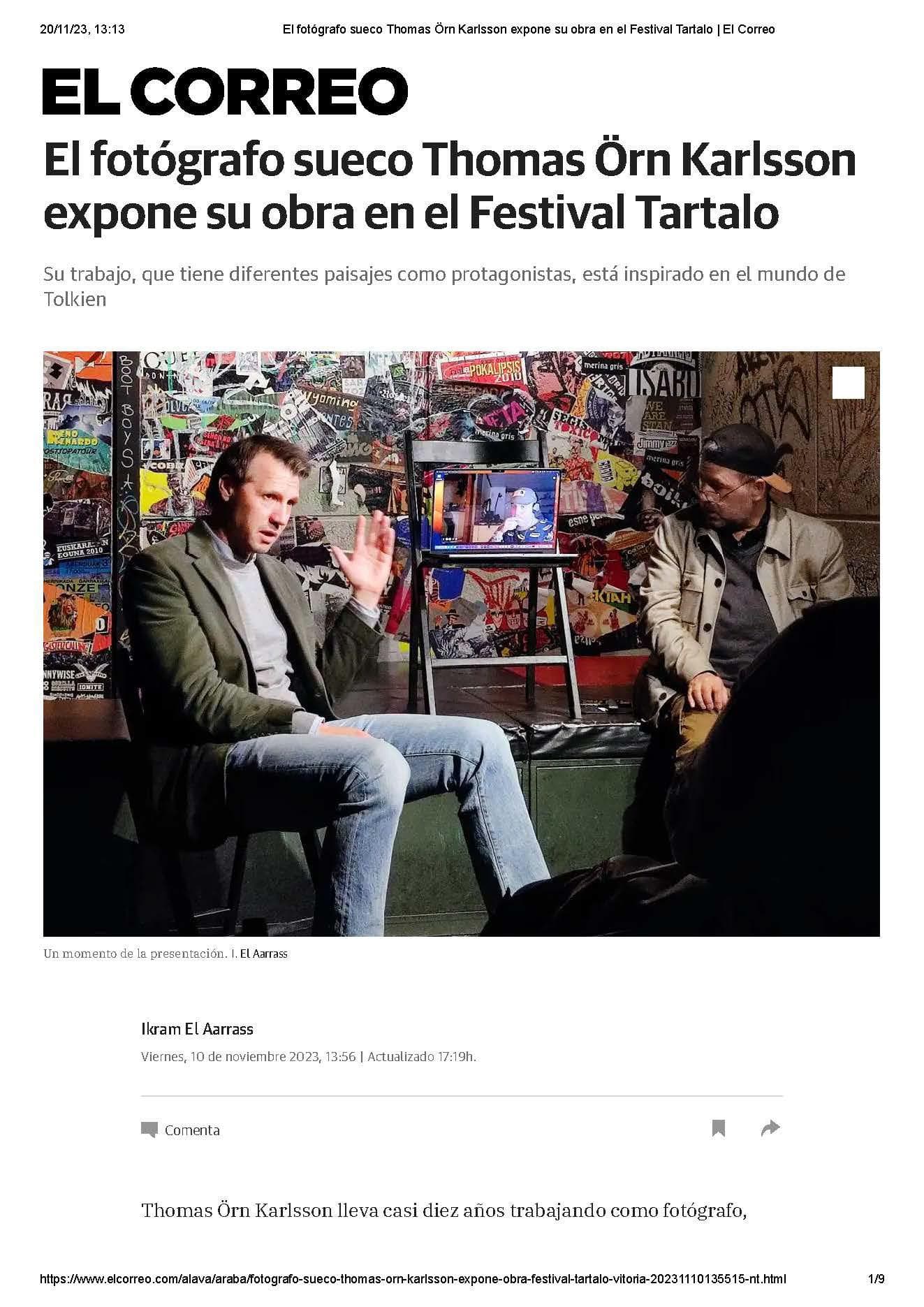Swedish photographer Thomas Örn Karlsson exhibits his work at Festival Tartalo